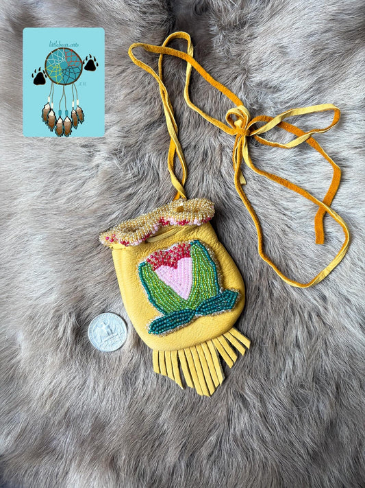 Ojibwe Floral Buckskin Medicine Pouch