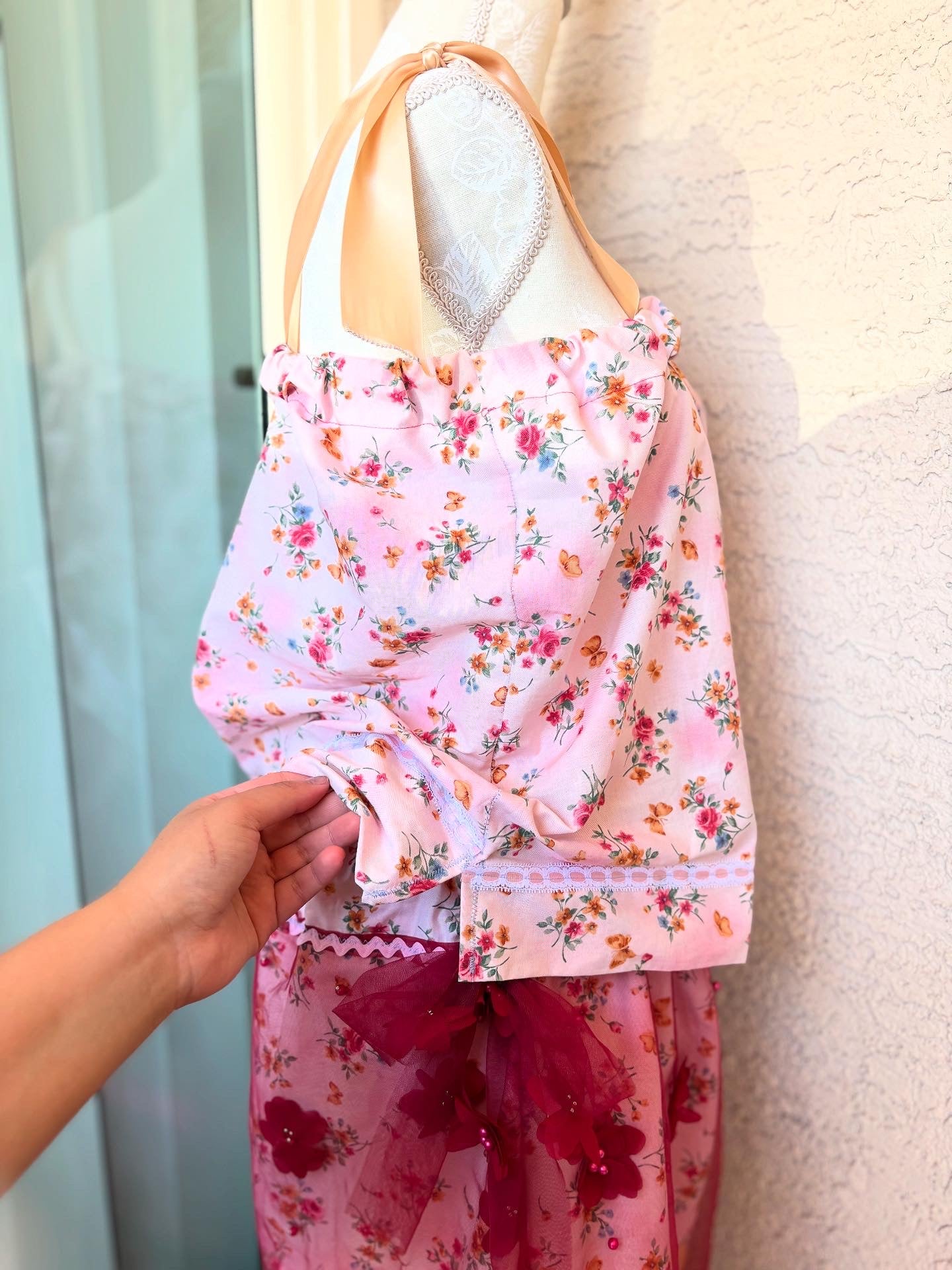 Blush Floral Ribbon Skirt Set