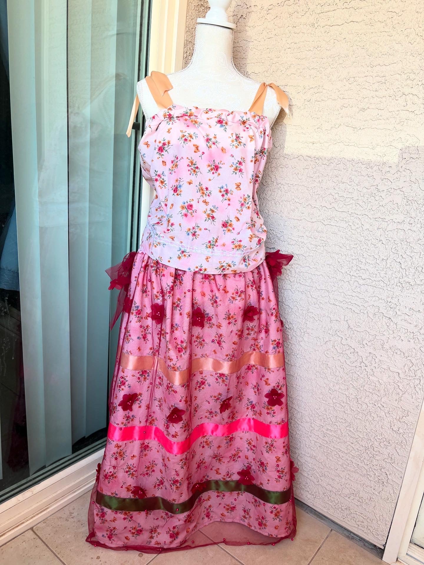 Blush Floral Ribbon Skirt Set