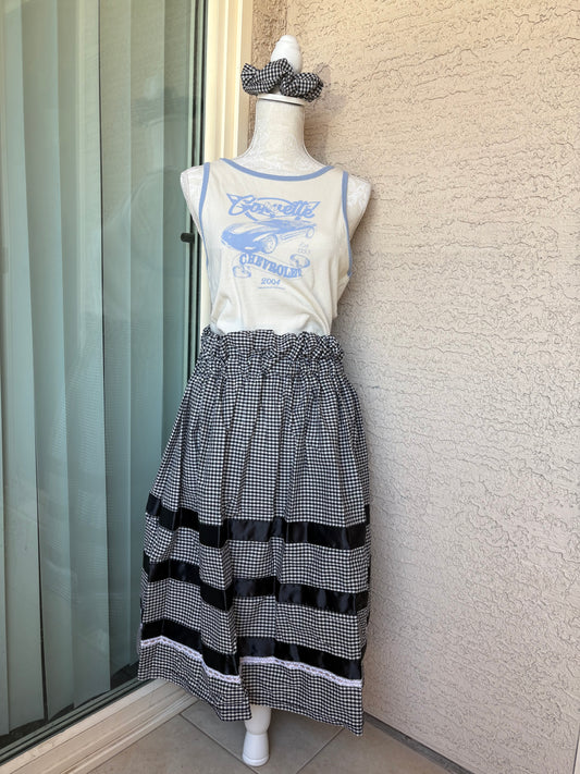 Gingham Ribbon Skirt & Matching Scrunchie