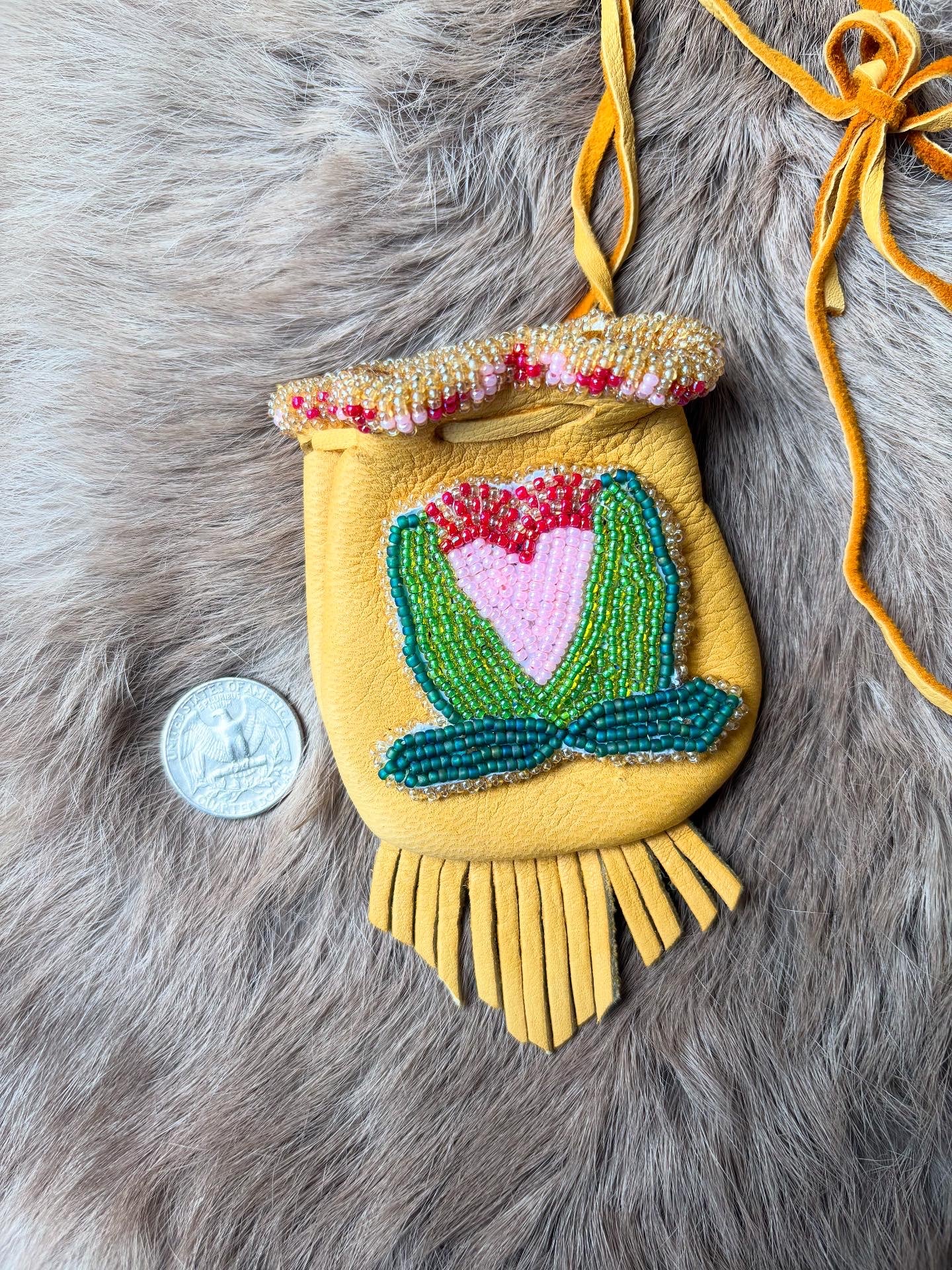 Ojibwe Floral Buckskin Medicine Pouch
