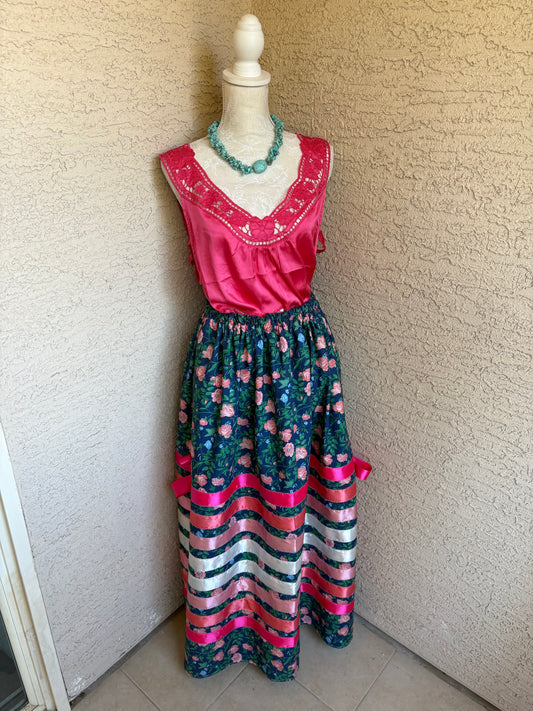 Floral, Pink , and Royal Ribbon Skirt